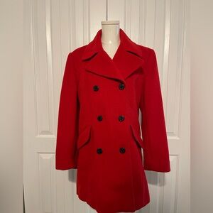 TALBOTS Double-Breasted Short Wool Red Peacoat Jacket, Size 8